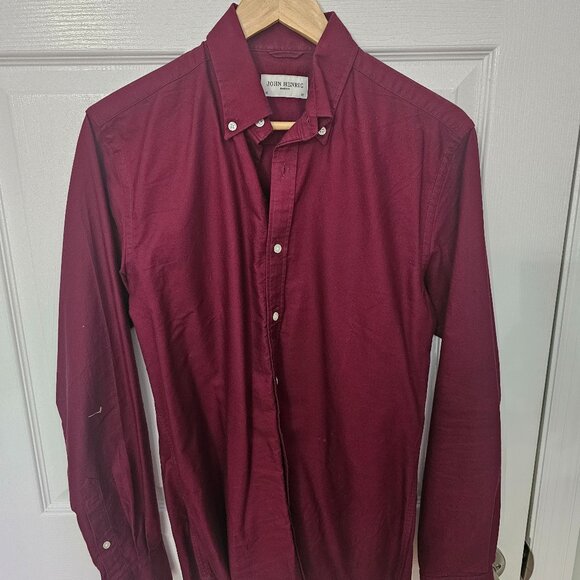 JOHN HENRIC Oxford Shirt 15 - 38 Burgundy Button Down Office Work - Picture 1 of 1